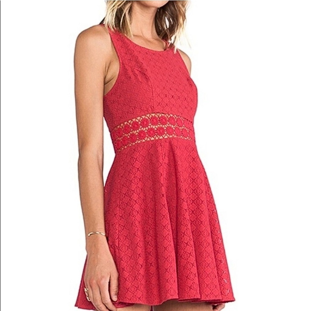 FREE PEOPLE Cut Out Daisy Waist Skater Dress In Red Women’s Size 6 - Picture 1 of 11